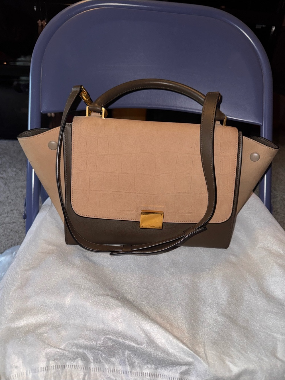 Celine Medium Trapeze Bag in Suede with Textured Detail and Leather